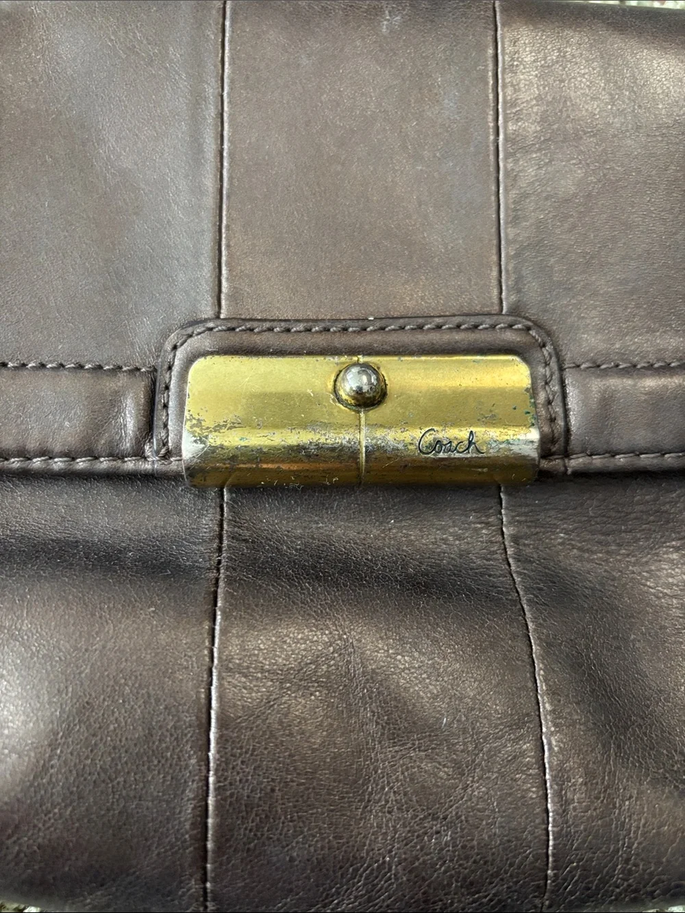 Coach Kristin Metallic Bronze Leather Flap Crossbody Bag